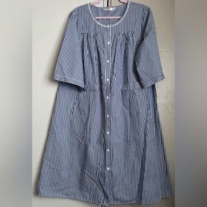 Blue and White Striped Button-Down Dress
